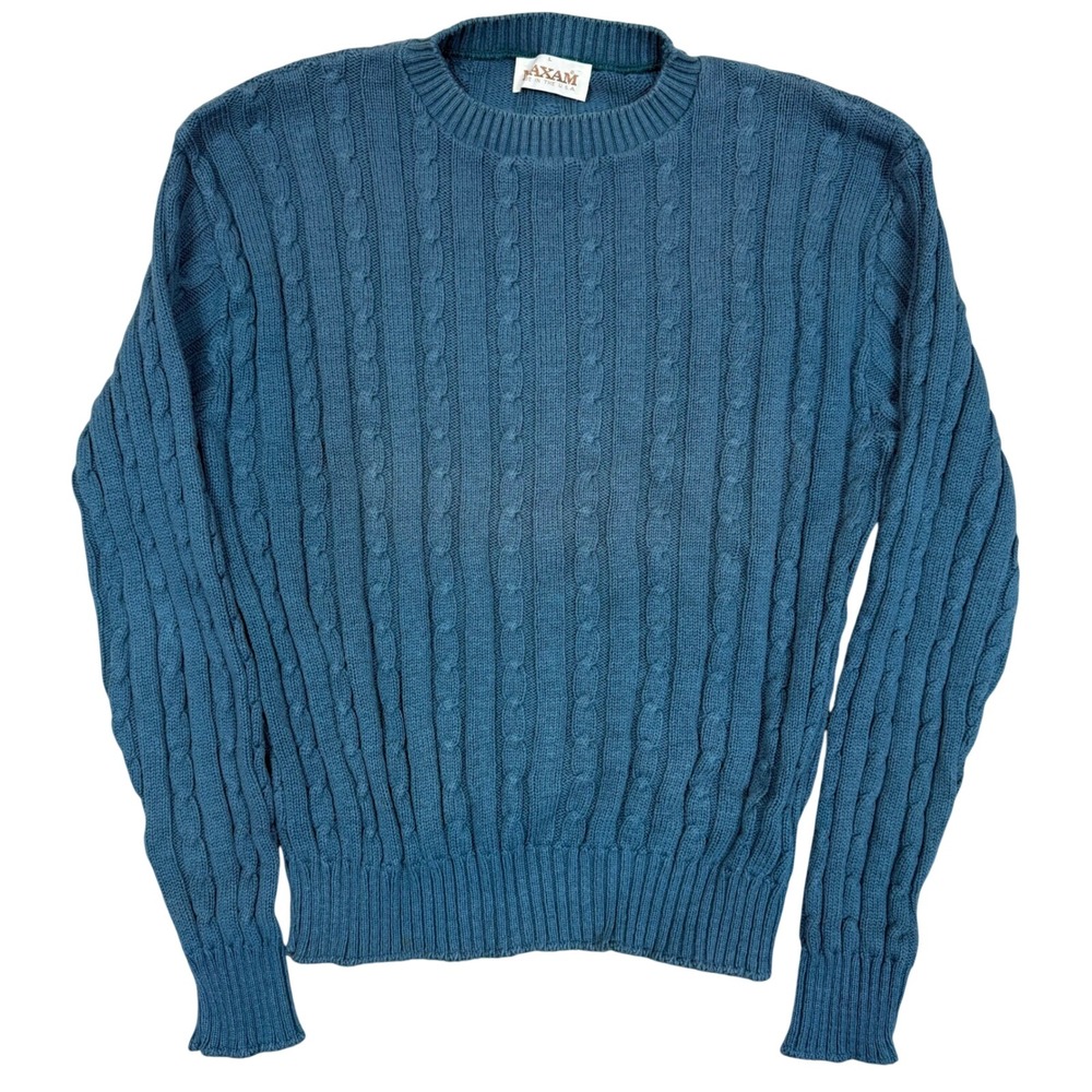 Vintage Made in USA Cable Knit Sweater L 21x25.5 Teal Blue Preppy Academic Basic